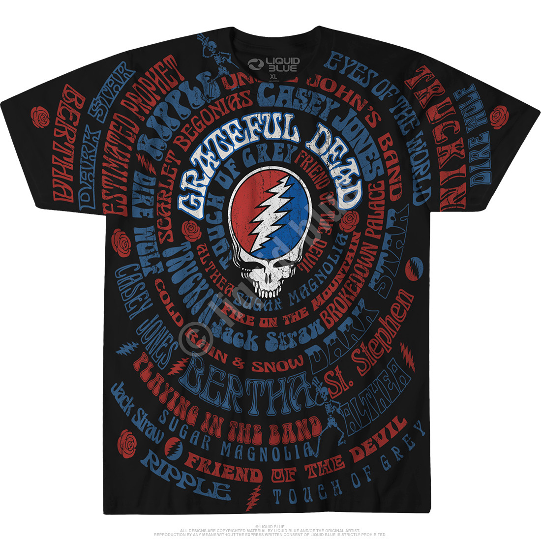 GRATEFUL DEAD-GD SONGS -SYF-T-SHIRT-Steal Your Face S-M-L-XL-2X Garcia,Lesh,Wier