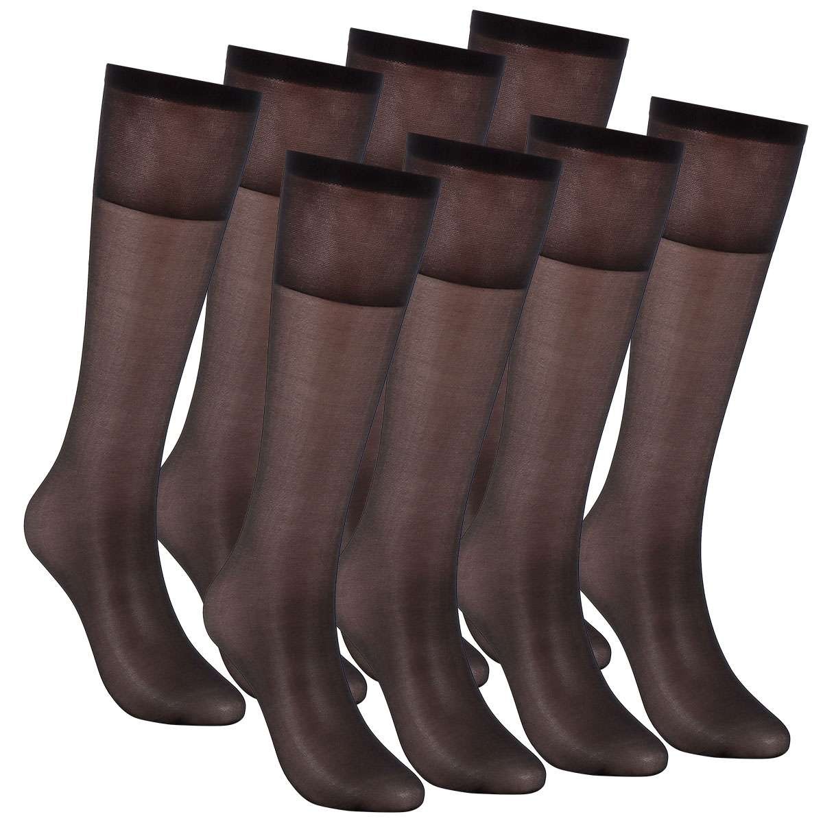 4/8Pairs Women Knee High Nylon Hose Sock Skin/Black Stretchy Sheers Stockings