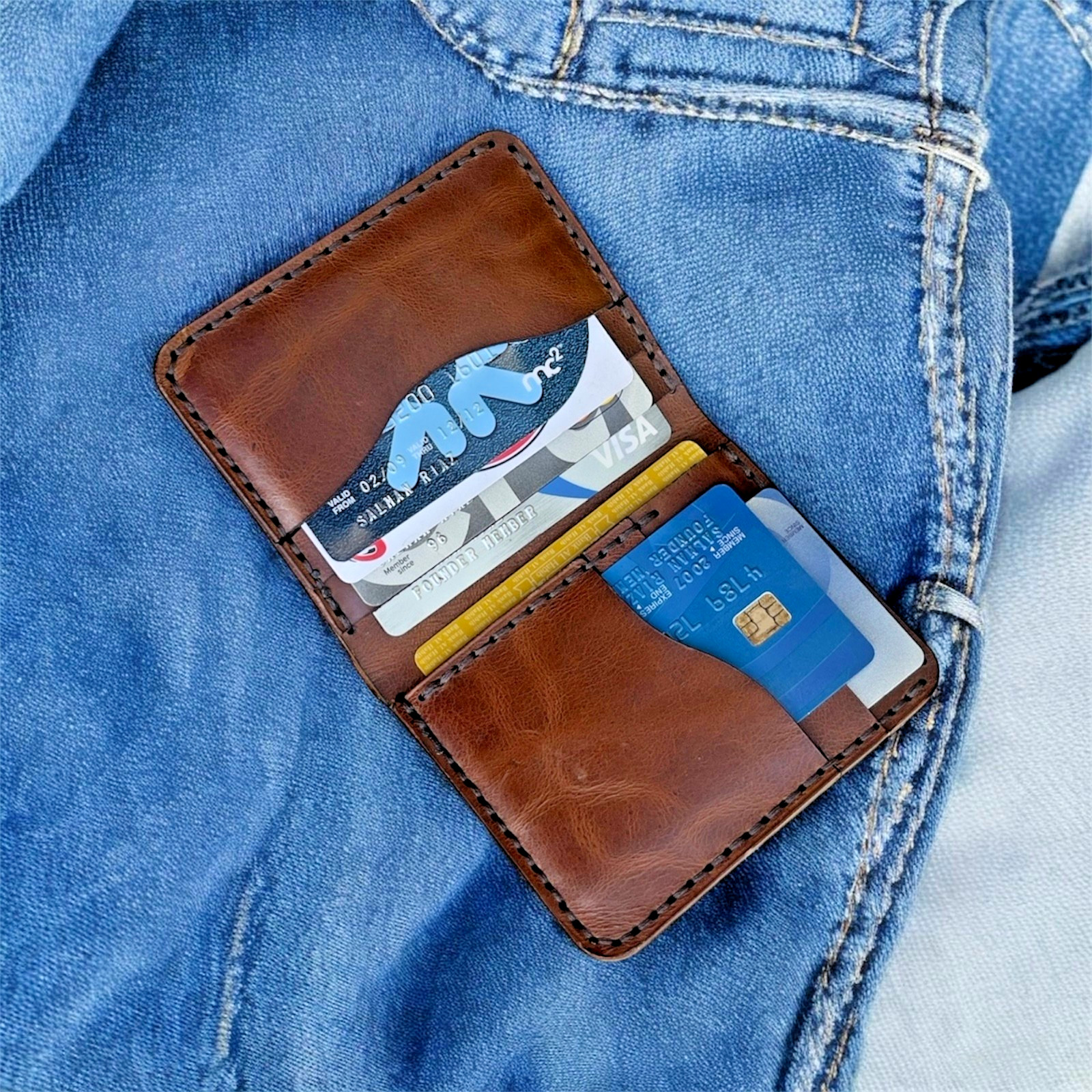 Men’s Leather Slim Card Holder Bifold RFID Blocking Vintage Handmade Wallet Gift