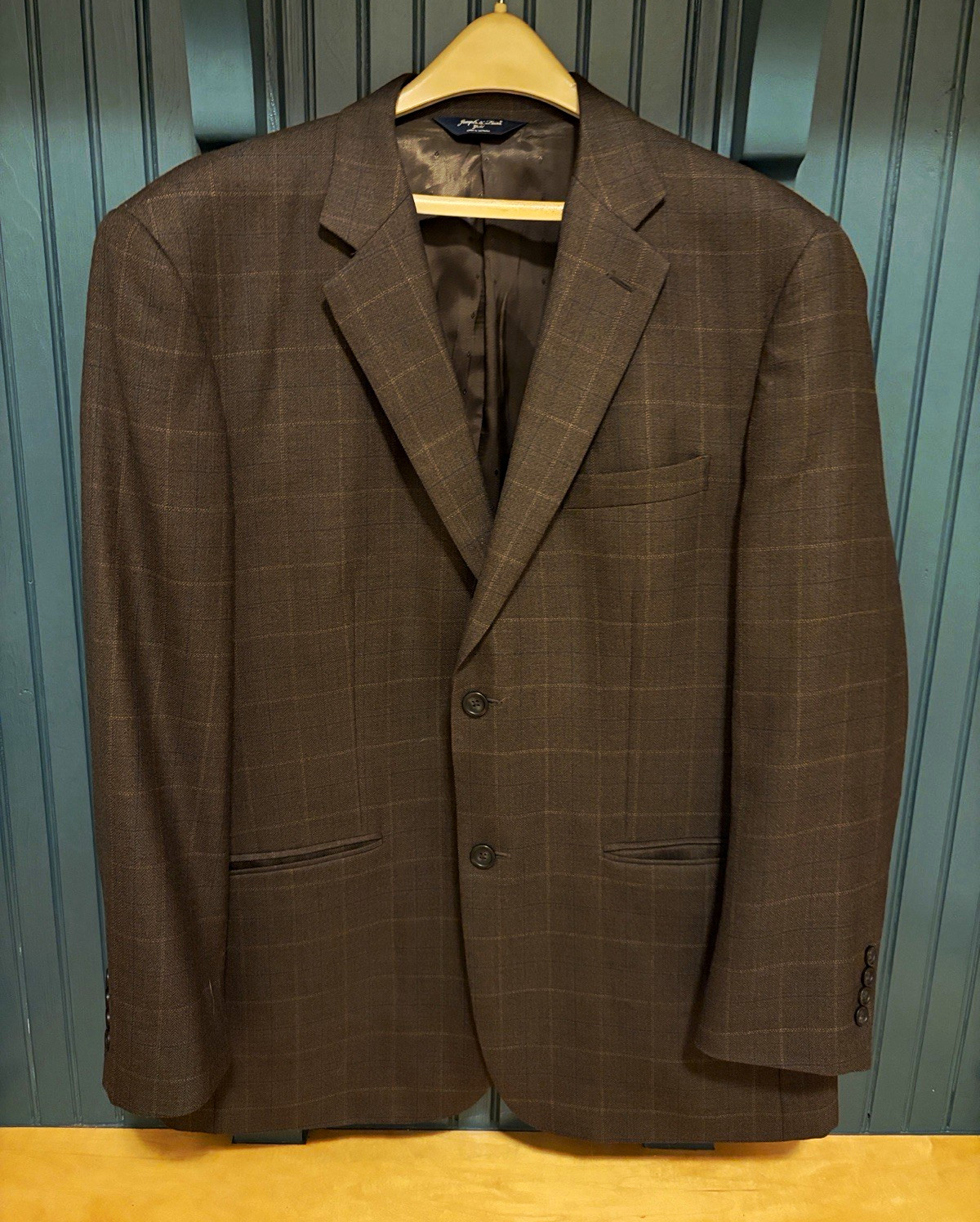 Joseph & Feiss Men’s Brown window pane 100% Wool Blazer Single-Breasted 44R