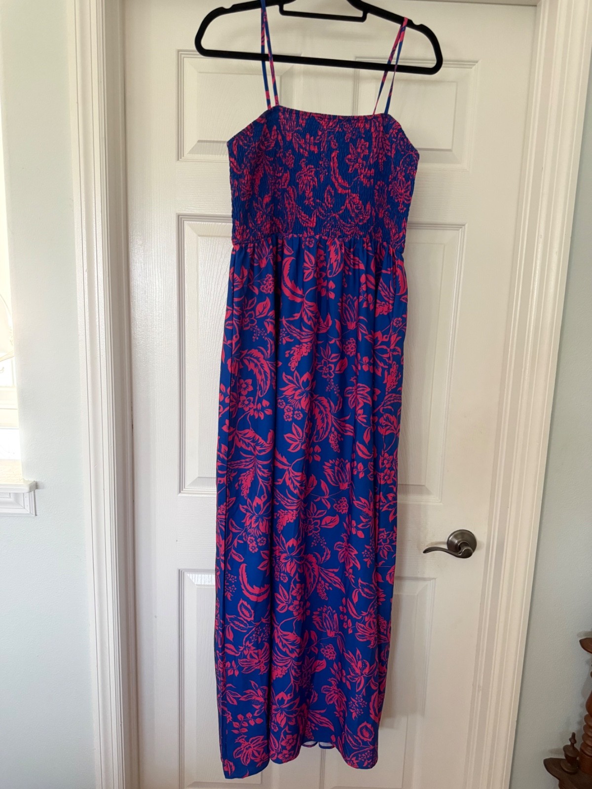 Smocked summer strappy dress flowy ankle length multisize