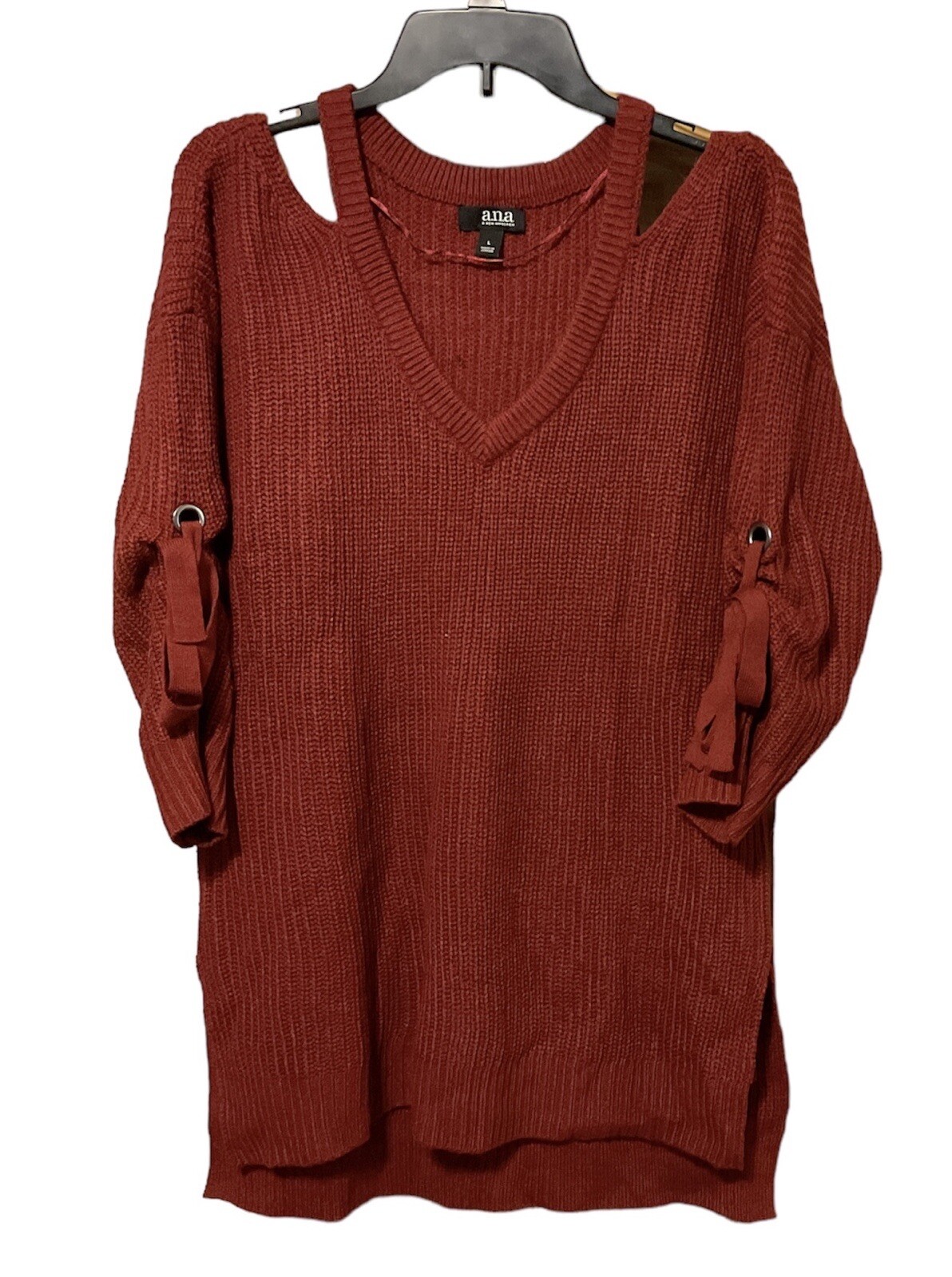 NWT A.n.a Laredo Red Size Large Cold Shoulder Tunic Sweater Adjustable Sleeves