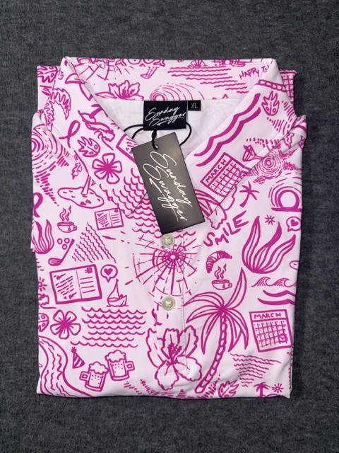 Sunday Swagger Mens Golf Polo Happy Thoughts Breast Cancer Awareness Pink
