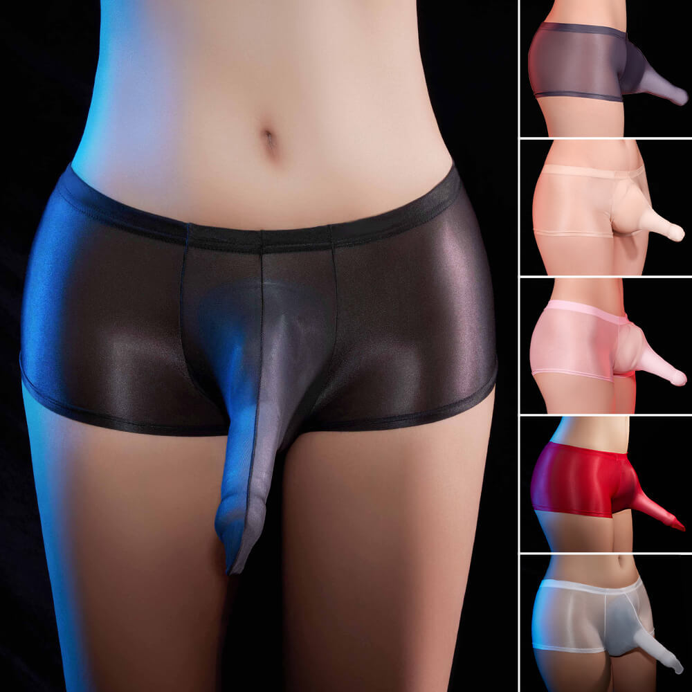Men’s See-through Shiny Glossy Boxer Briefs Bulge Pouch Stretch Trunks Underwear