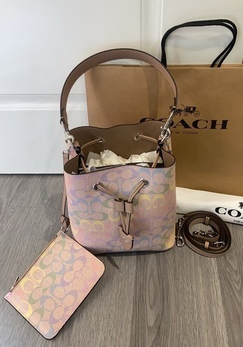 NEW Coach Rowan Bucket Bag In Rainbow Signature Canvas CDA92 Sand Multi