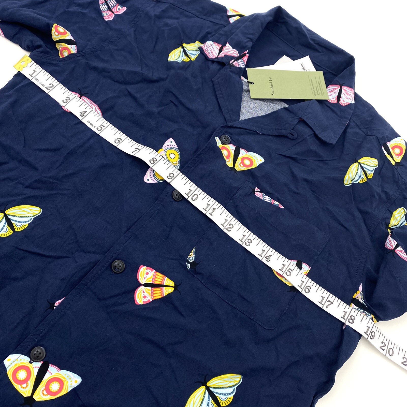 Goodfellow & Co. Mens Size S Short Sleeve Button Up Shirt Navy Butterfly