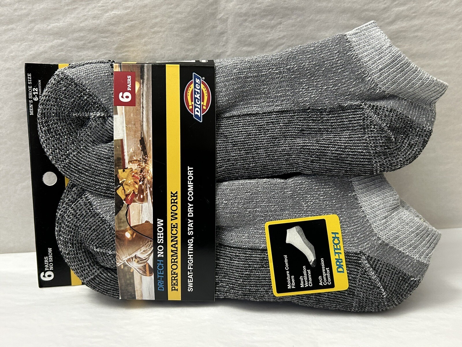 New Dickies Men’s Performance Work Dri-Tech No Show Socks 6-Pair Shoe Size 6-12