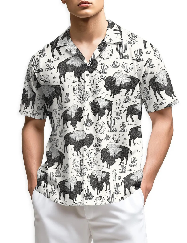 Bison Western Cactus Hawaiian Shirt