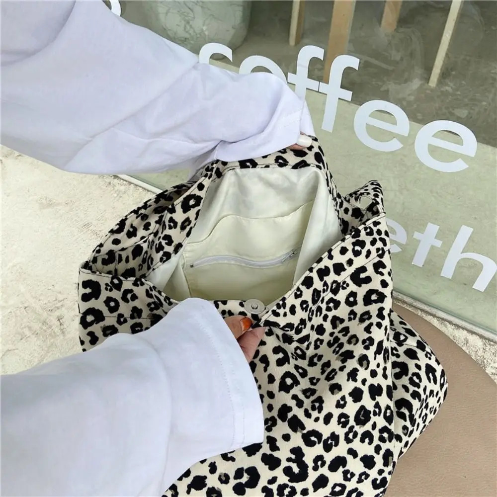 Printed Leopard Print Handbag Large Capacity Tote Bag Canvas Crossbody Bag Korea