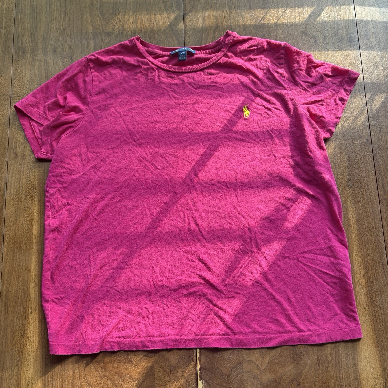 Hot Pink Xl Ralph Lauren Short Sleeve Women’s T Shirt With Yellow Logo
