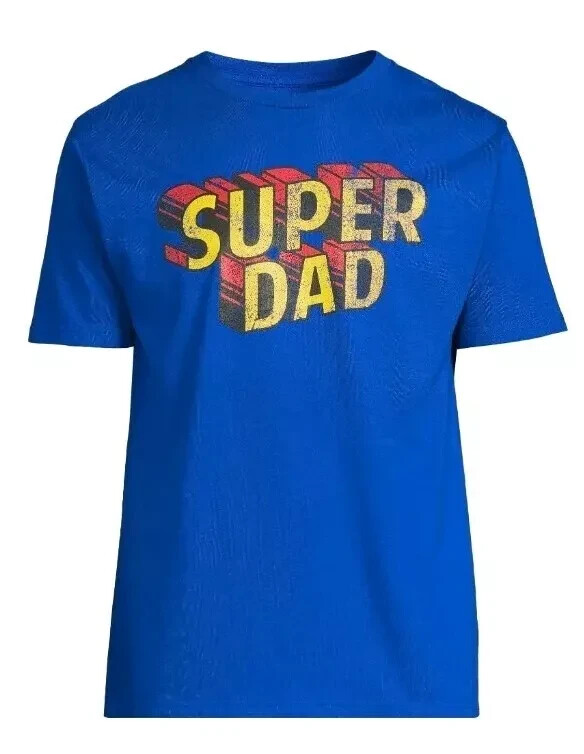 Men’s Super Dad Graphic Tee Short Sleeve Crewneck Blue Father’s Day T-Shirt XL