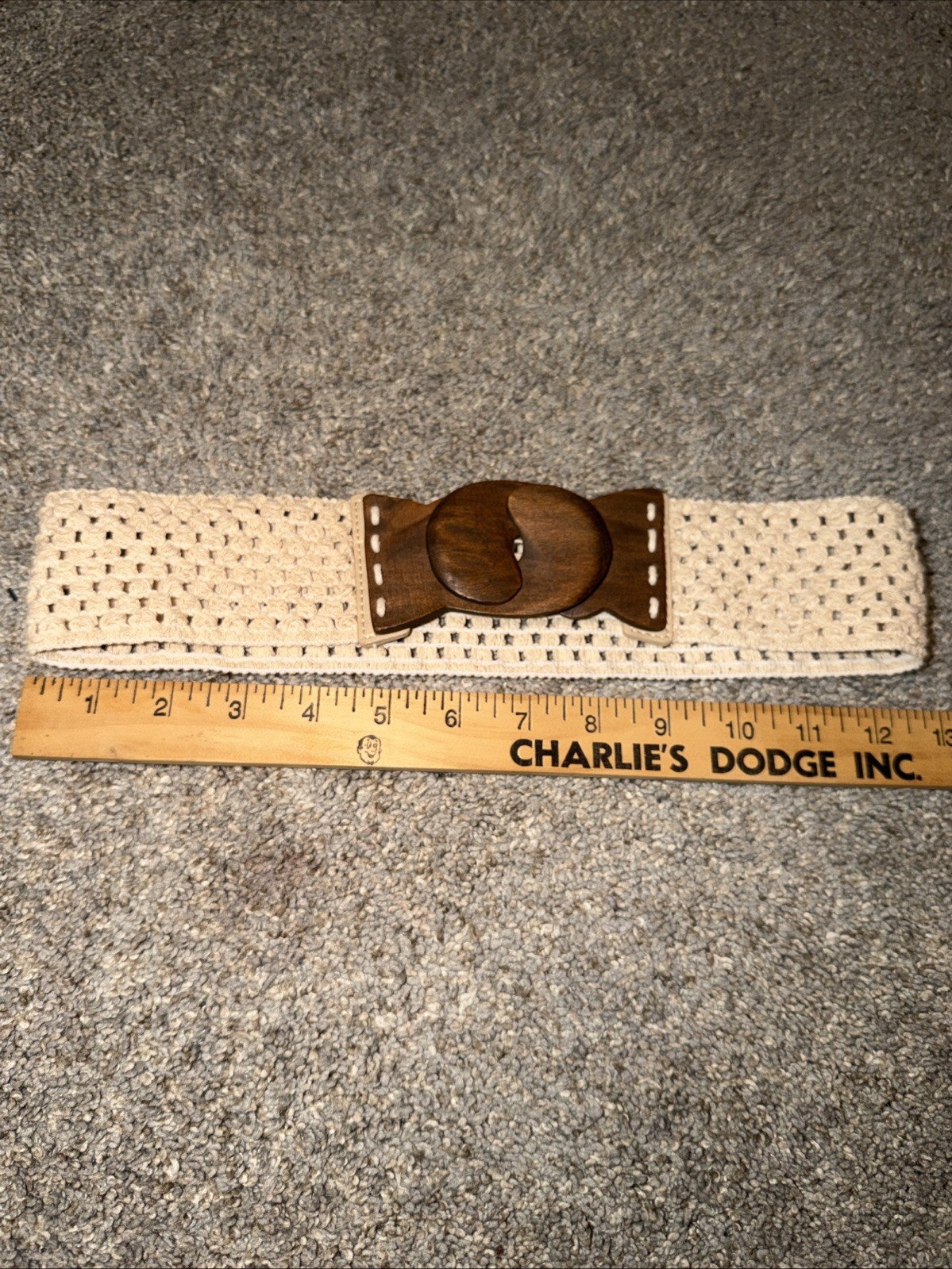 Hobo Woven Stretch Crochet Belt Wood Clasp Natural Color Elastic Festival Small