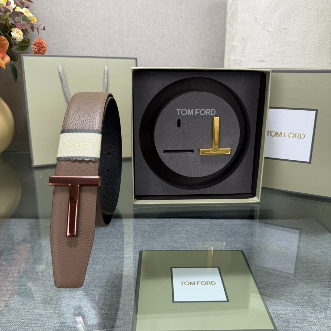 Tom Ford Handmade Double-Buckle Reversible Belt 3.8cm/1.50″ Brown/Black