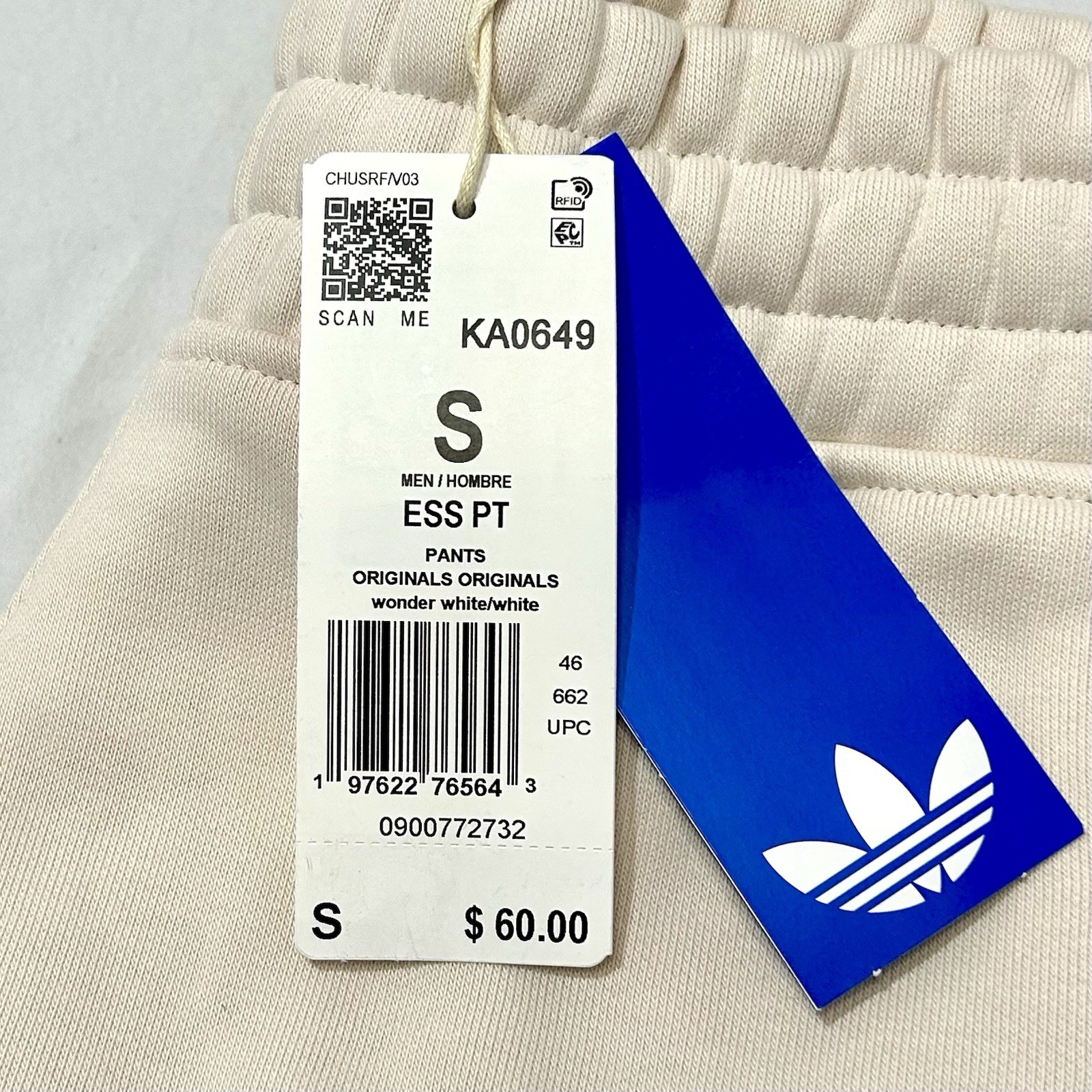 Adidas Sweat Pants Wonder White/White Men’s Small – New w/ Tags KA0649