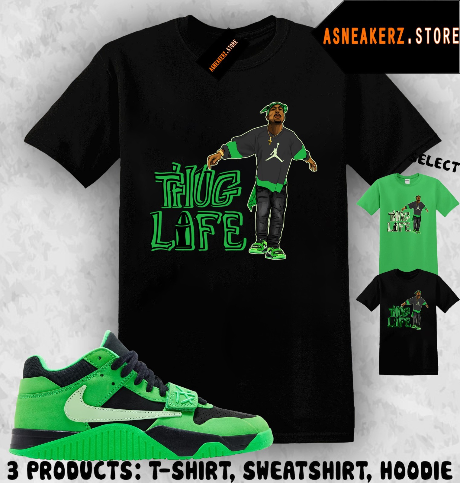 Shirt Matching Travis Jumpman Jack Green Spark Match Sneaker Sneakerhead Tupac