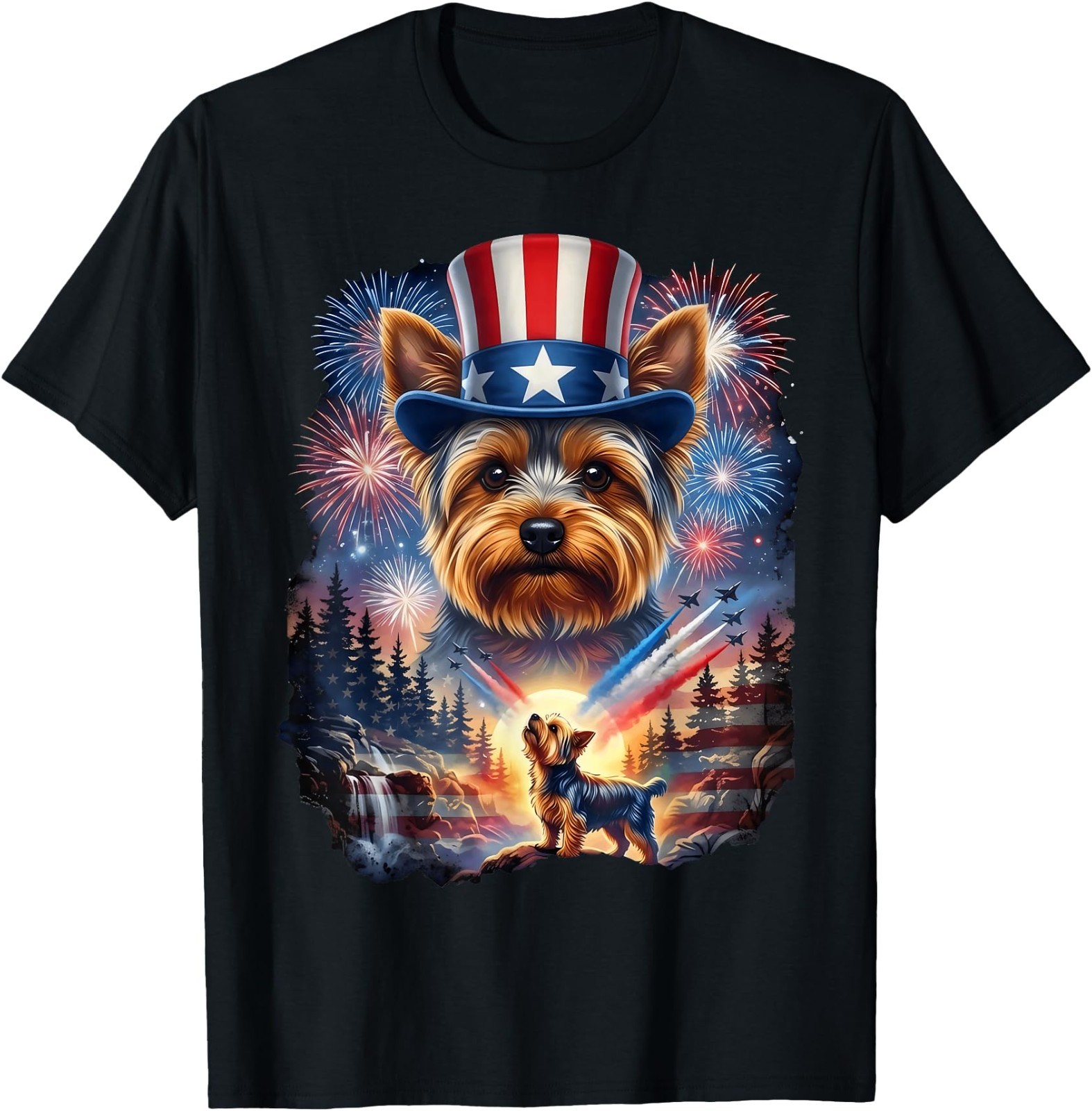 Yorkie 4th of July Yorkshire Dog US American Flag T-Shirt ,Kid Adult TShirt
