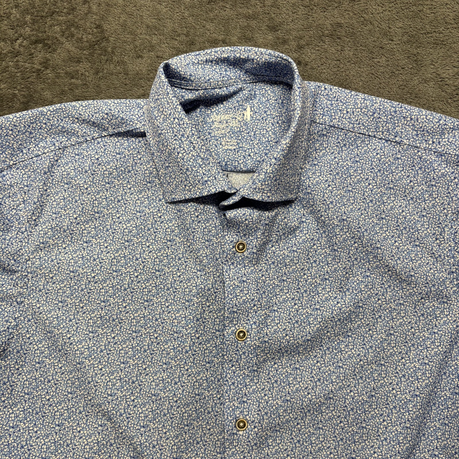 Johnnie O Shirt Mens Large Blue Short Sleeve Button Up Floral Beach Hangin Out