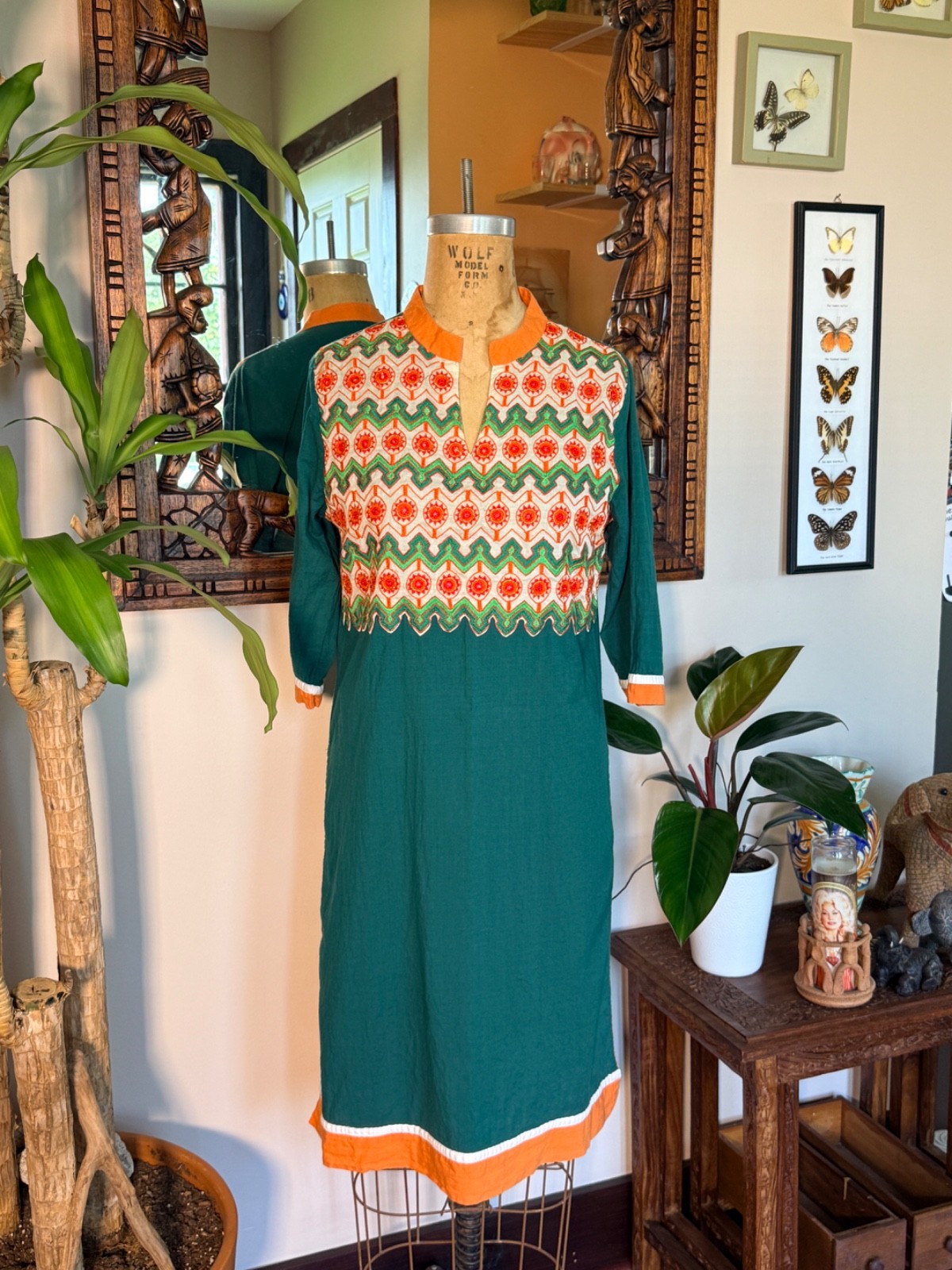 Women’s Zig Zag Green Orange Kurta Tunic Top Size 38