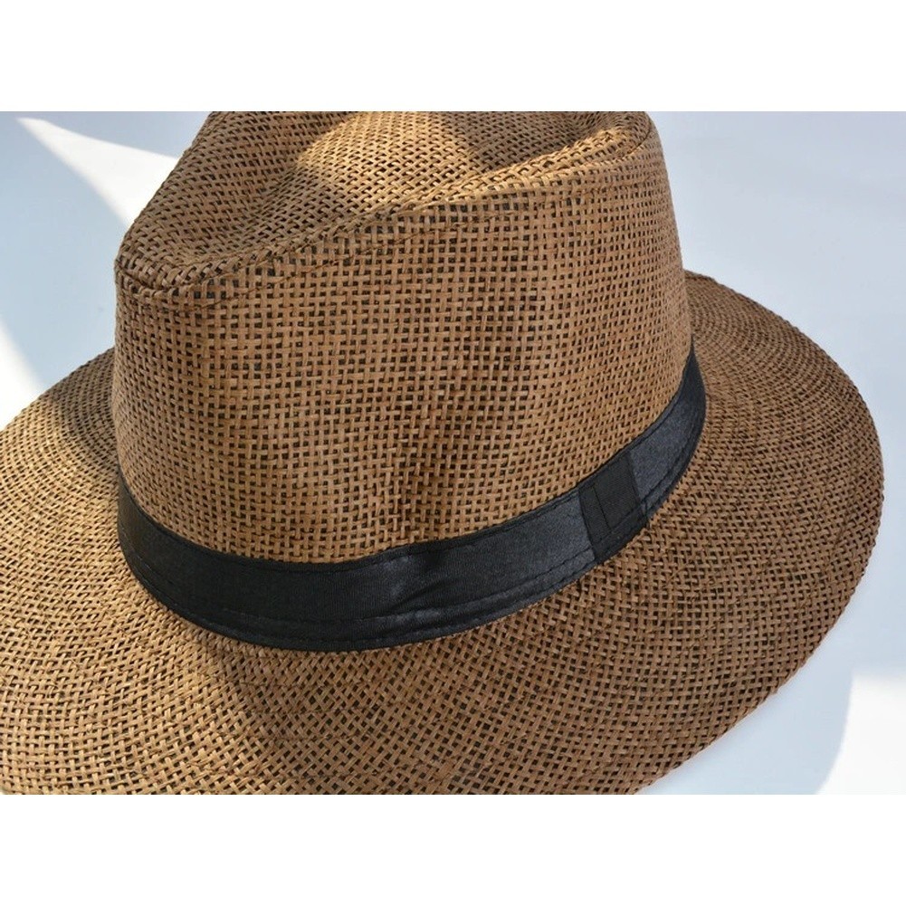 Breathable Wide Brim Straw Hat 58cm Head Size Sunshade for Outdoor Use