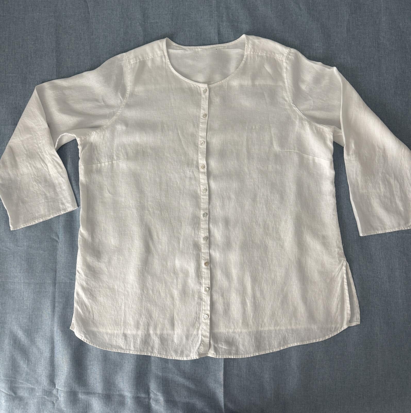 100% Linen White Button Front Tunic Blouse Womens Relaxed Fit