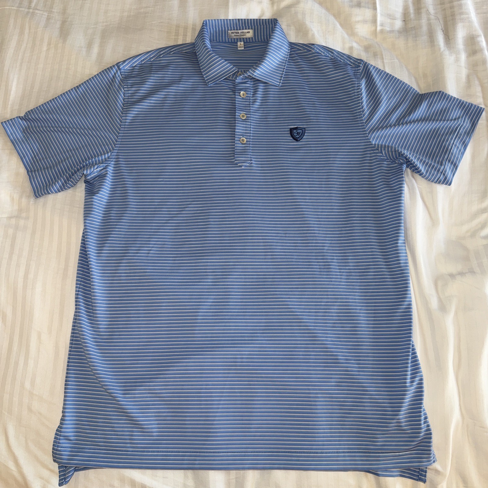 Peter Millar/Polo Shirt/Blue/Summer Comfort/Striped Golf Polo/ Men Size L