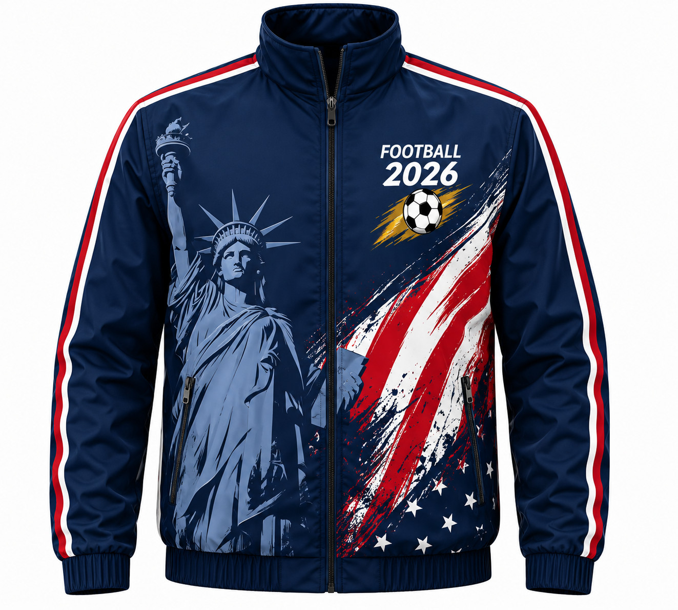 Men’s Biker Bomber Football 2026 World Soccer Mega Event Blue Nylon Track Jacket