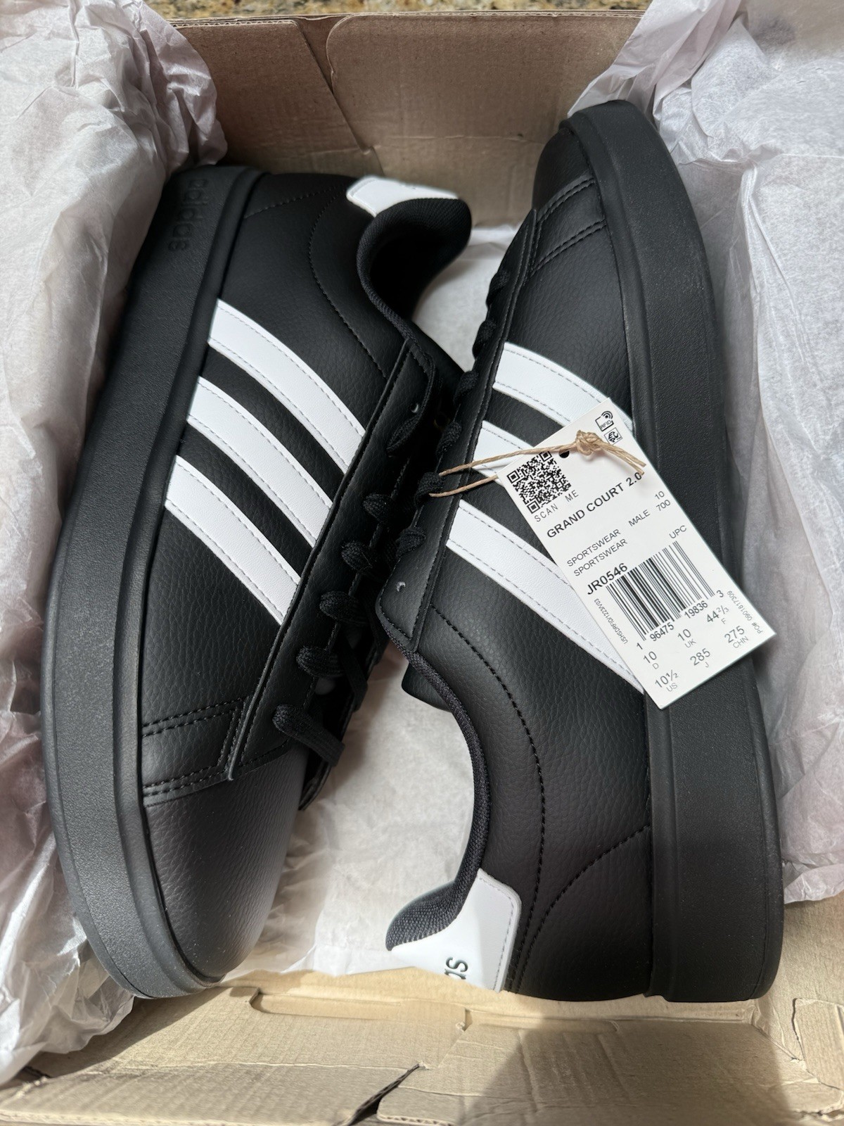 adidas Grand Court 2.0 Men’s Black/White Low Top Leather Sneakers size 10.5