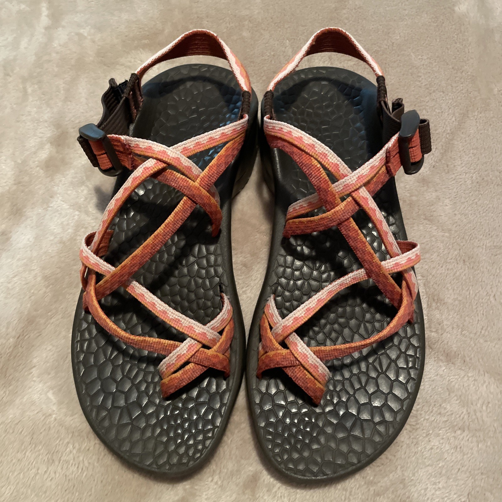 Chaco Women’s ZX/2 Sandals Orange With Brown Sole Size 9.5