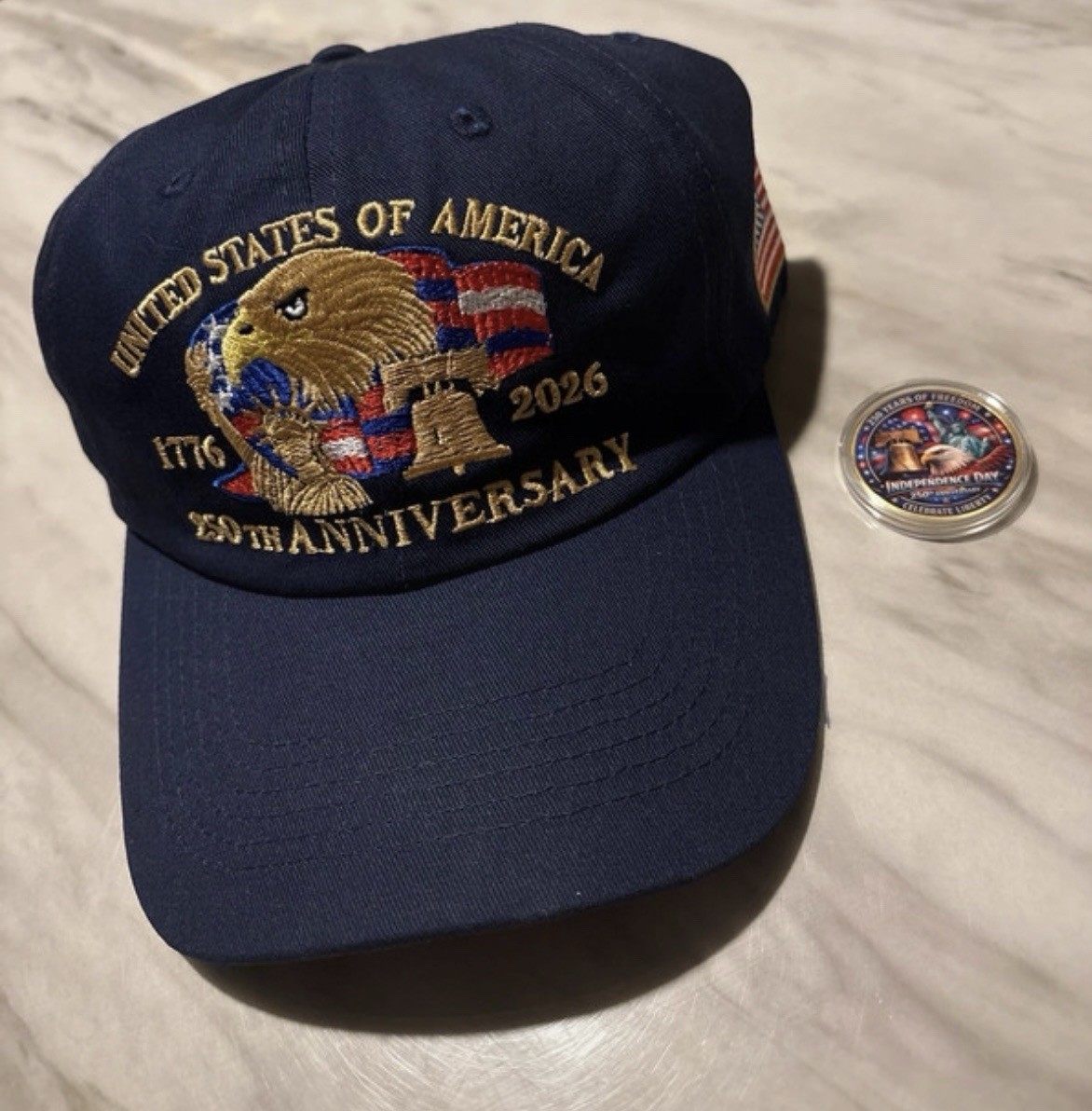 U.S.A 250th Anniversary Ball Cap with Adjustable Strap With Commemorative Coin