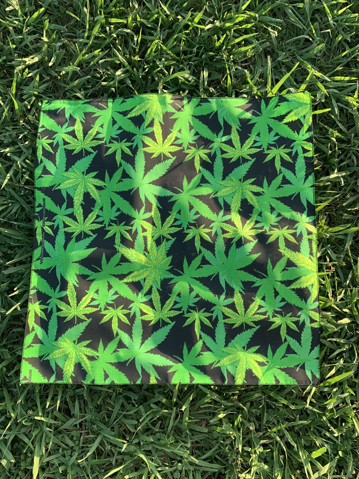 Cannabis Leaf Approximately 22x22in Bandanna Made in USA 100% Cotton(I know)