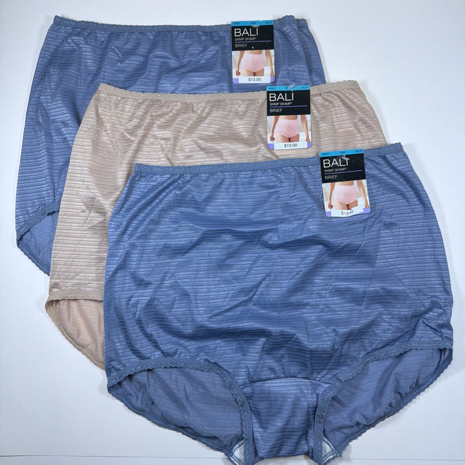 Bali Skimp Skamp Brief Panty 2XL/9 Full Coverage Nylon Panties NWT 2633 3 Pack