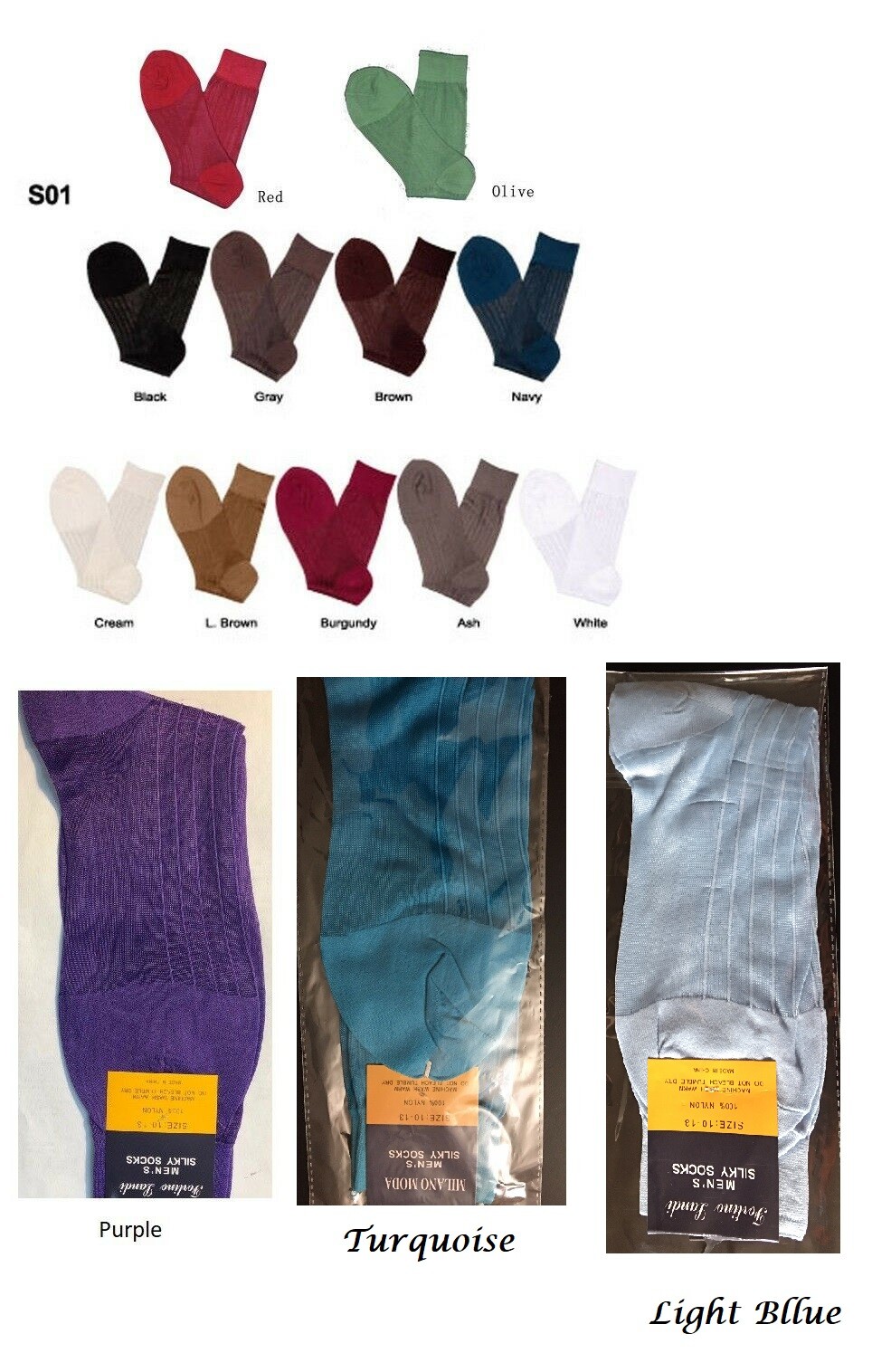**Men’s Silky Dress Socks ONE SIZE FIT 10-13 SHOES 7-12 S01