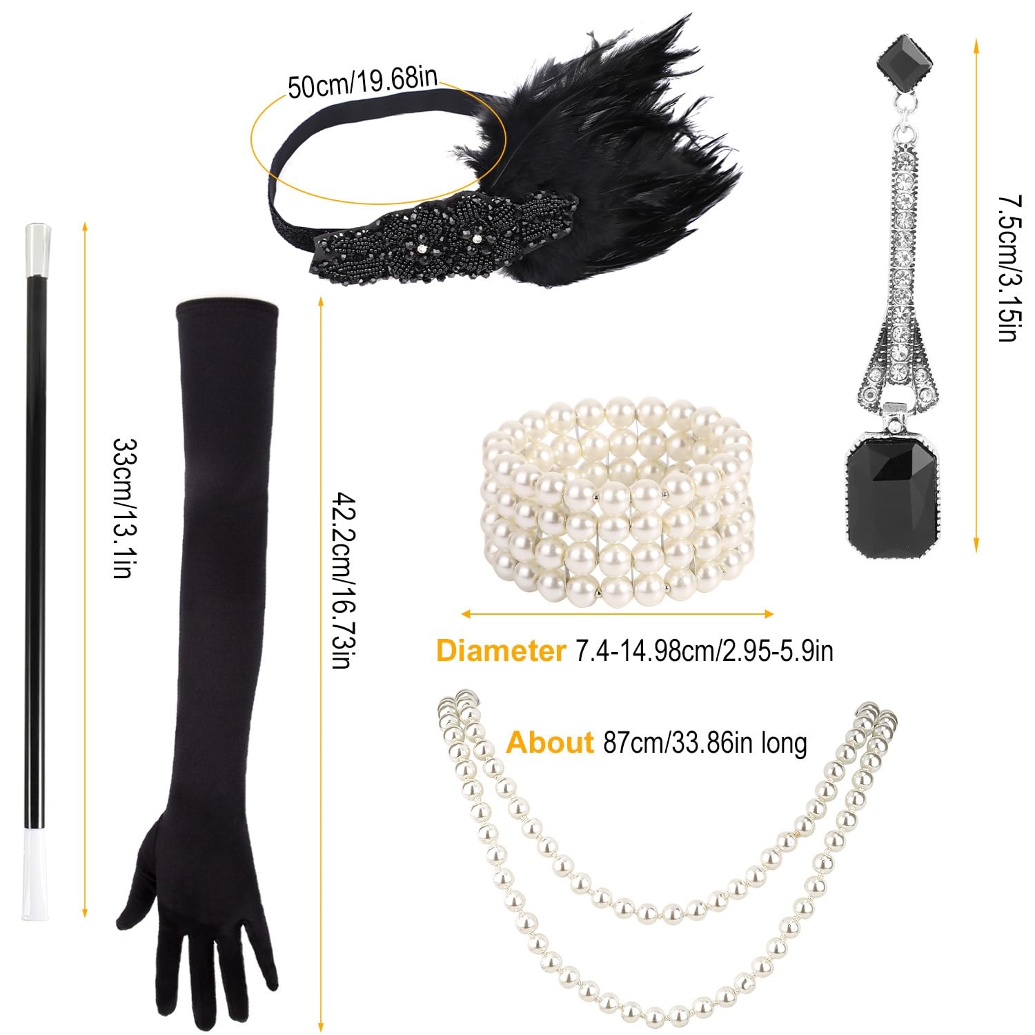 1920s Flapper Accessories Set for Women Roaring 20s Great Gatsby Headband
