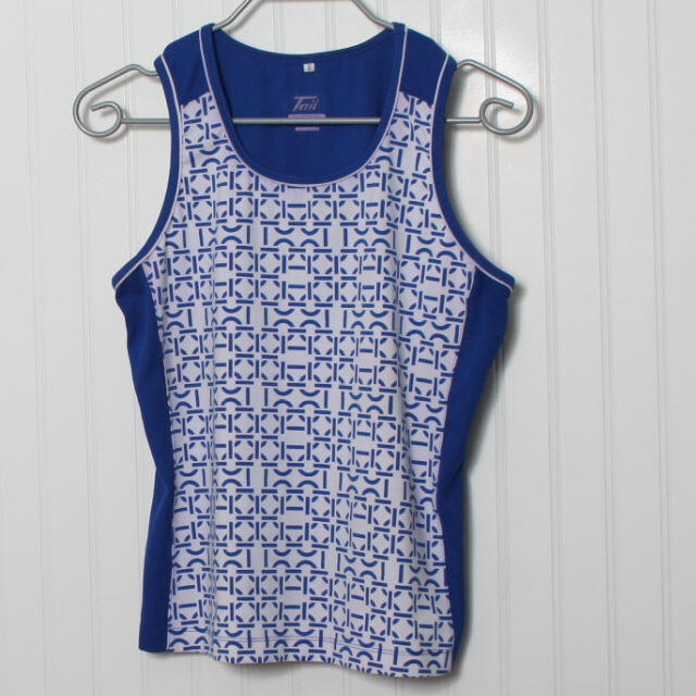 Tail Performance Blue Geo Poly Blend Sleeveless Jersey Knit Top Lge