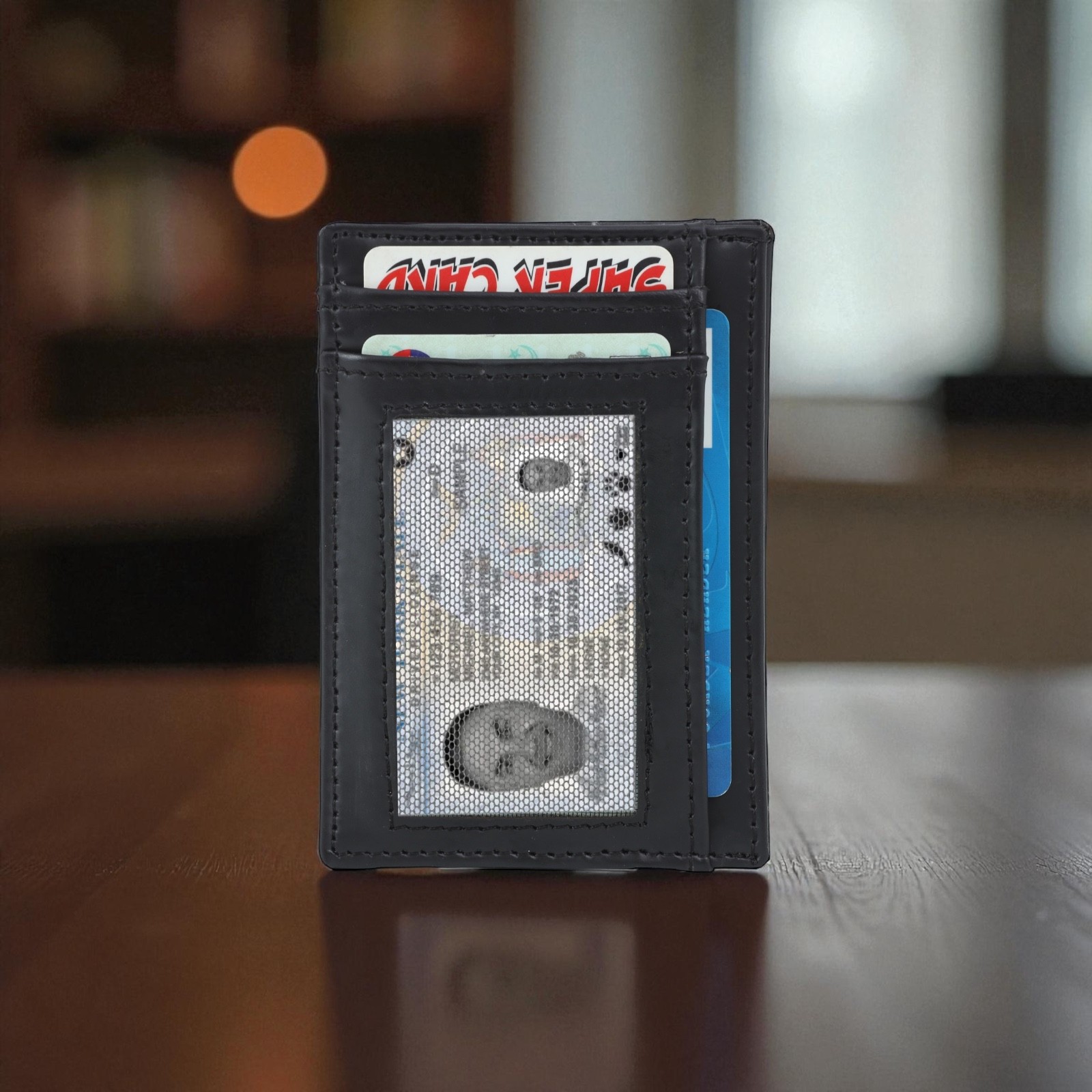Mens Slim Wallet RFID Blocking Card Holder Front Pockets Leather Wallet Black