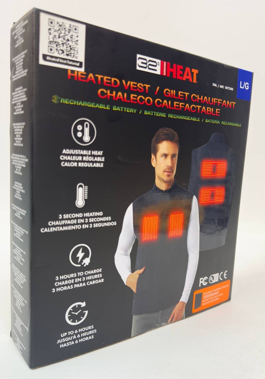32 Degrees Rechargeable Adjustable Heated Vest, 1000MAH Battery Pack Included, L