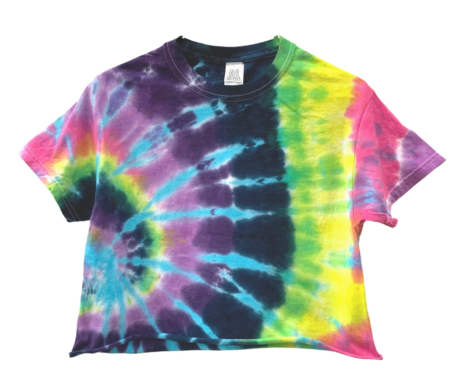 Tie Dye Unisex Cropped Tee, Hand Dyed, Raw Bottom Edge