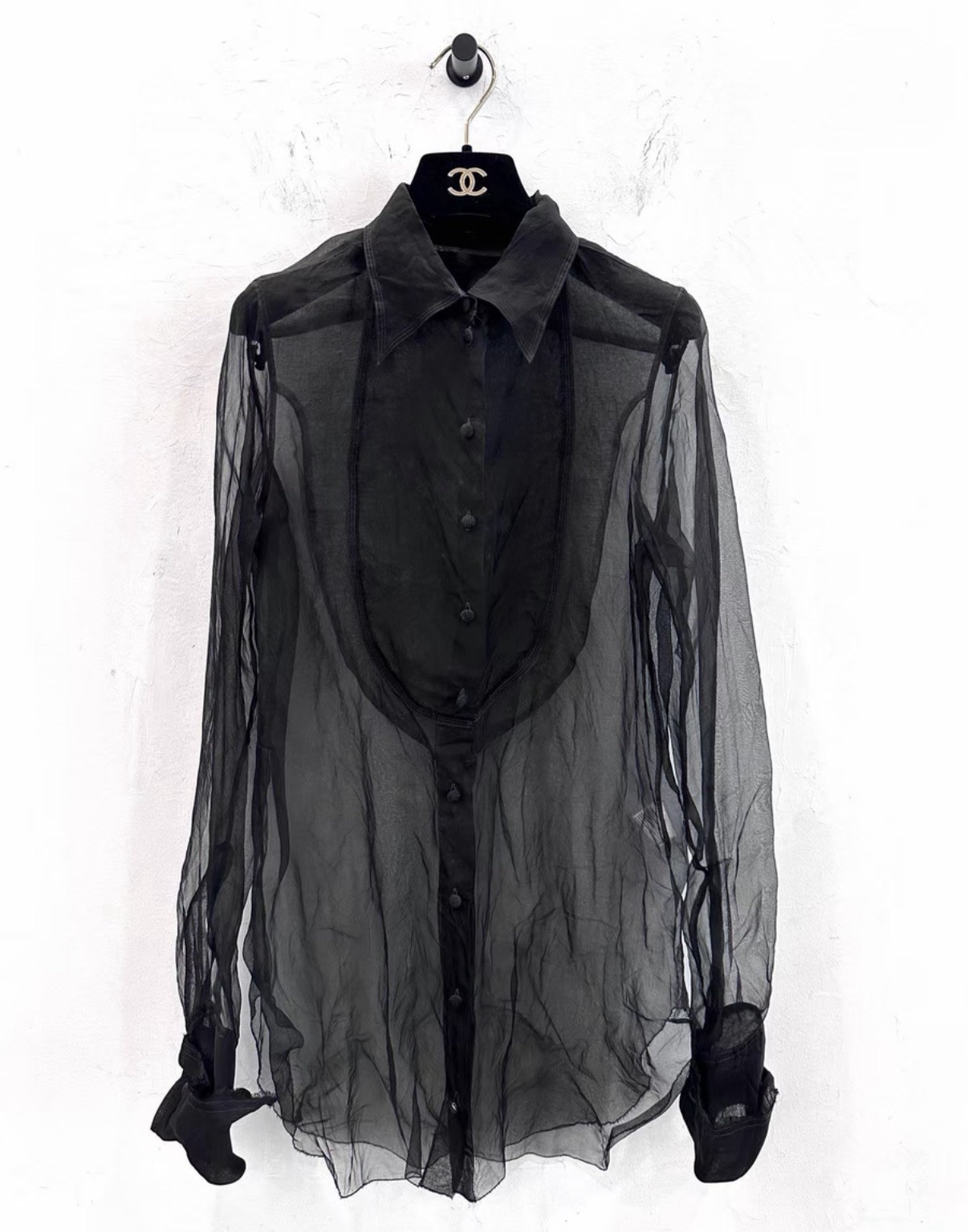 Marc Le Bihan Women’s Black Semi-Sheer Silk Shirt 34 Size