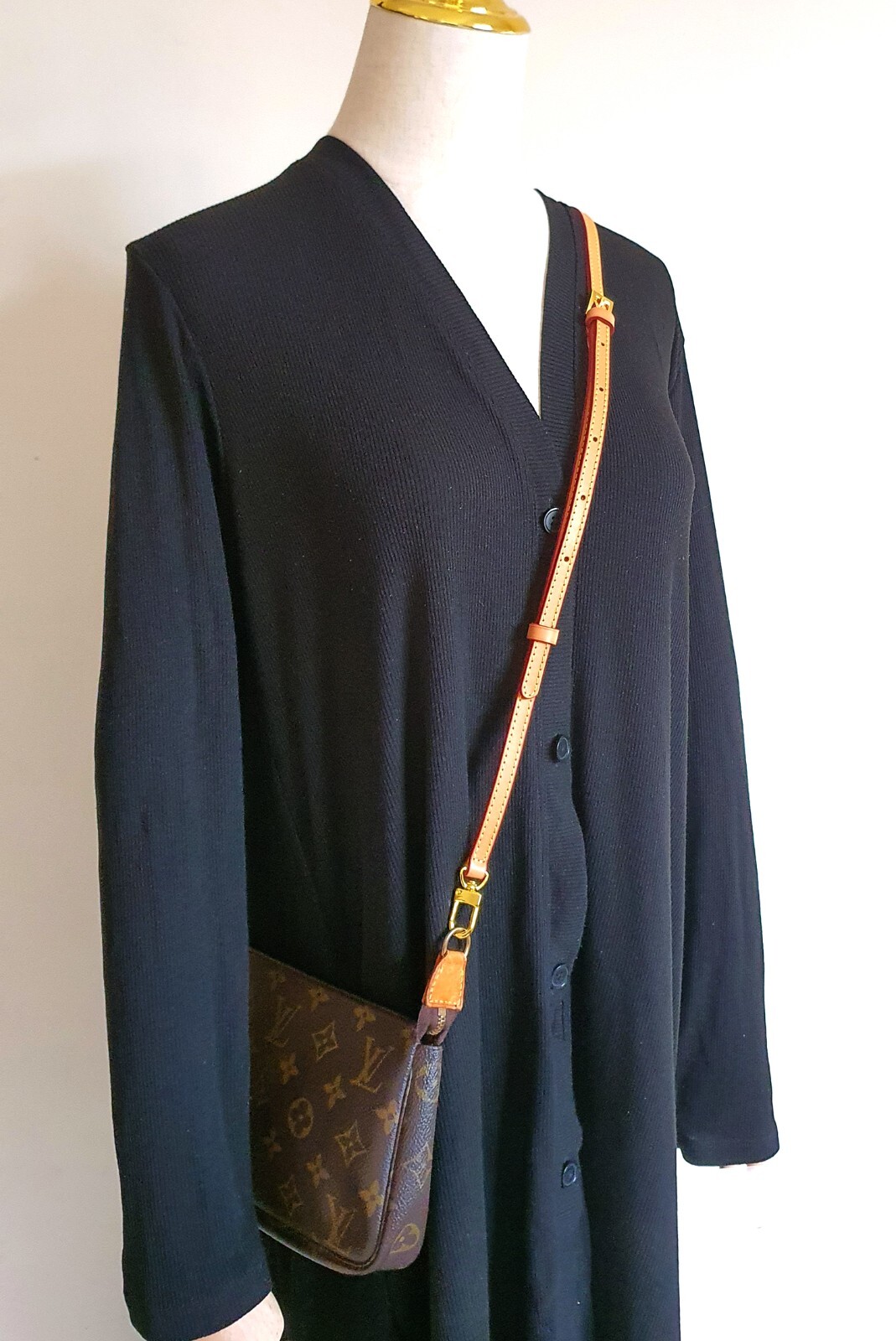 Thin Adjustable Vachetta Crossbody Leather Strap for pochette accessoires bags