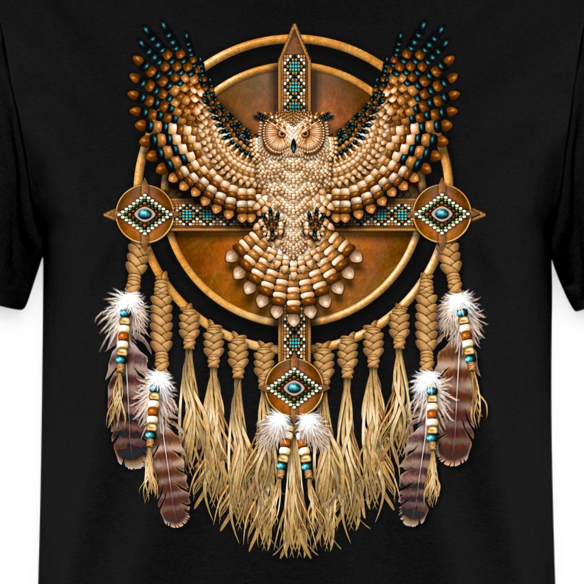 Beadwork Great Horned Owl Mandala Men’s T-Shirt