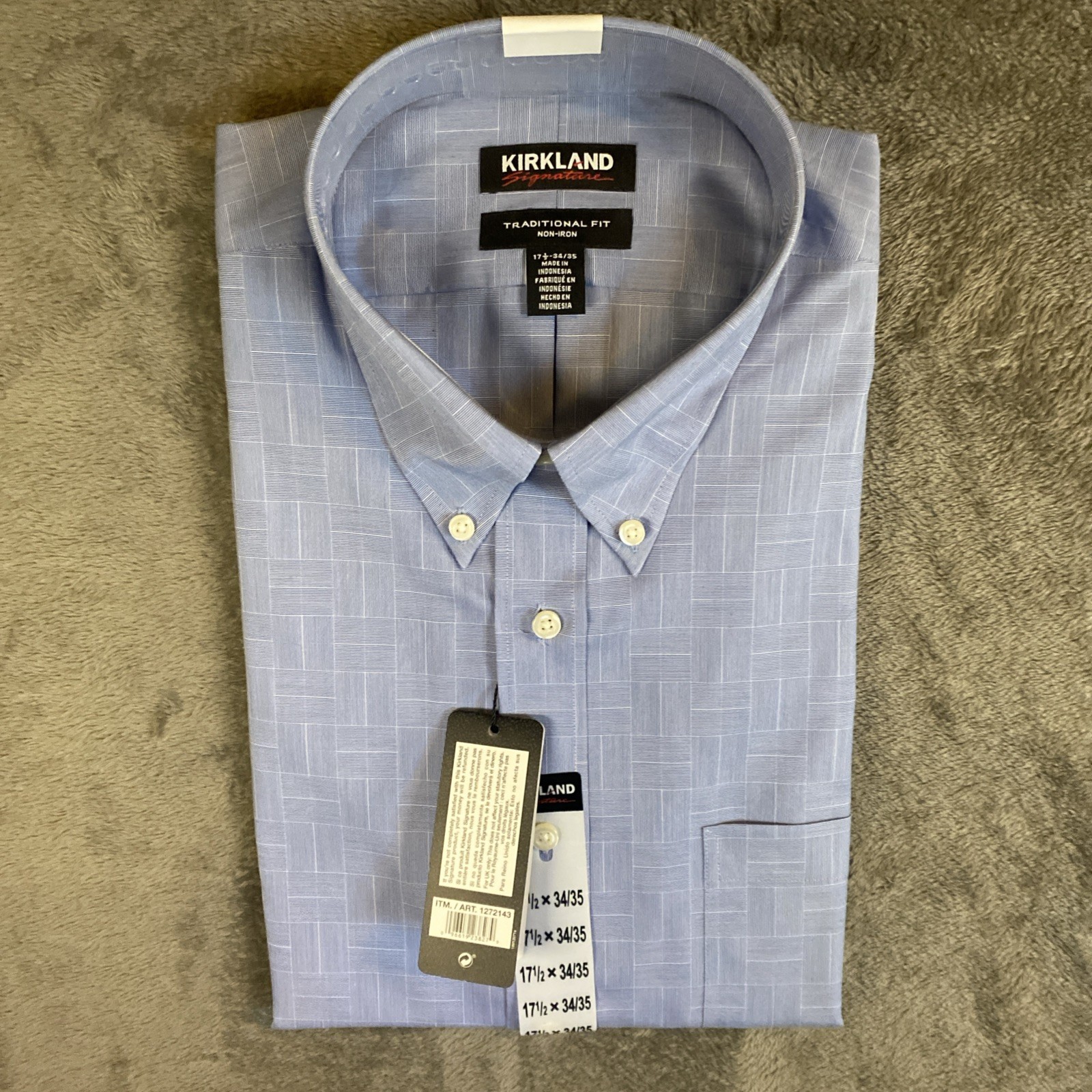 Kirkland Men’s Dress Shirt Long Sleeve Traditional Fit Blue 17 1/2 X 34/35