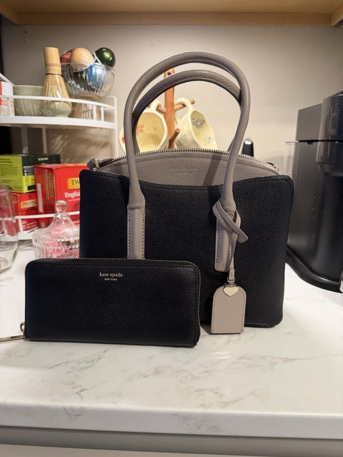 Kate Spade Margaux Medium Satchel (Black/Cream) & Large Continental Wallet