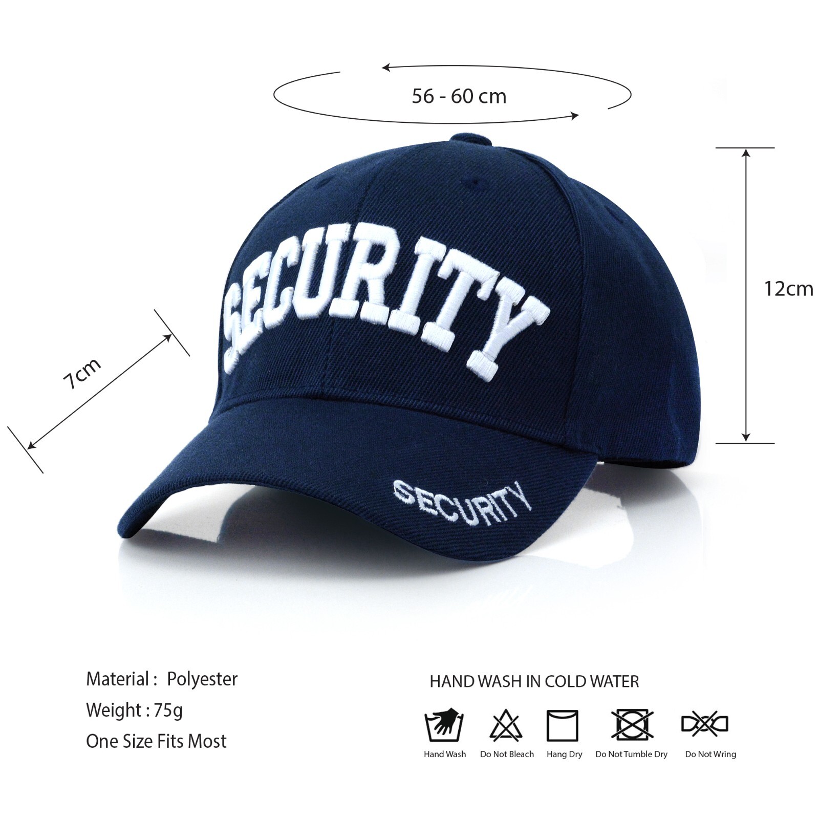 Security Baseball Cap Hat Officer Guard Adjustable Black Embroidered SC-1