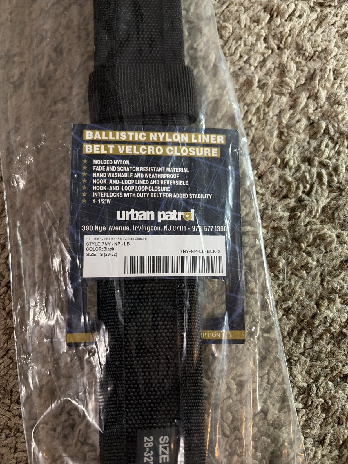 Urban Patrol Ballistic Nylon Liner Belt Size Medium 28-32 Black Hook n Loop NEW