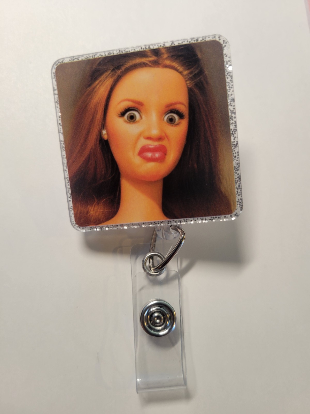 Barbie Meme Face Retractable Badge Reel