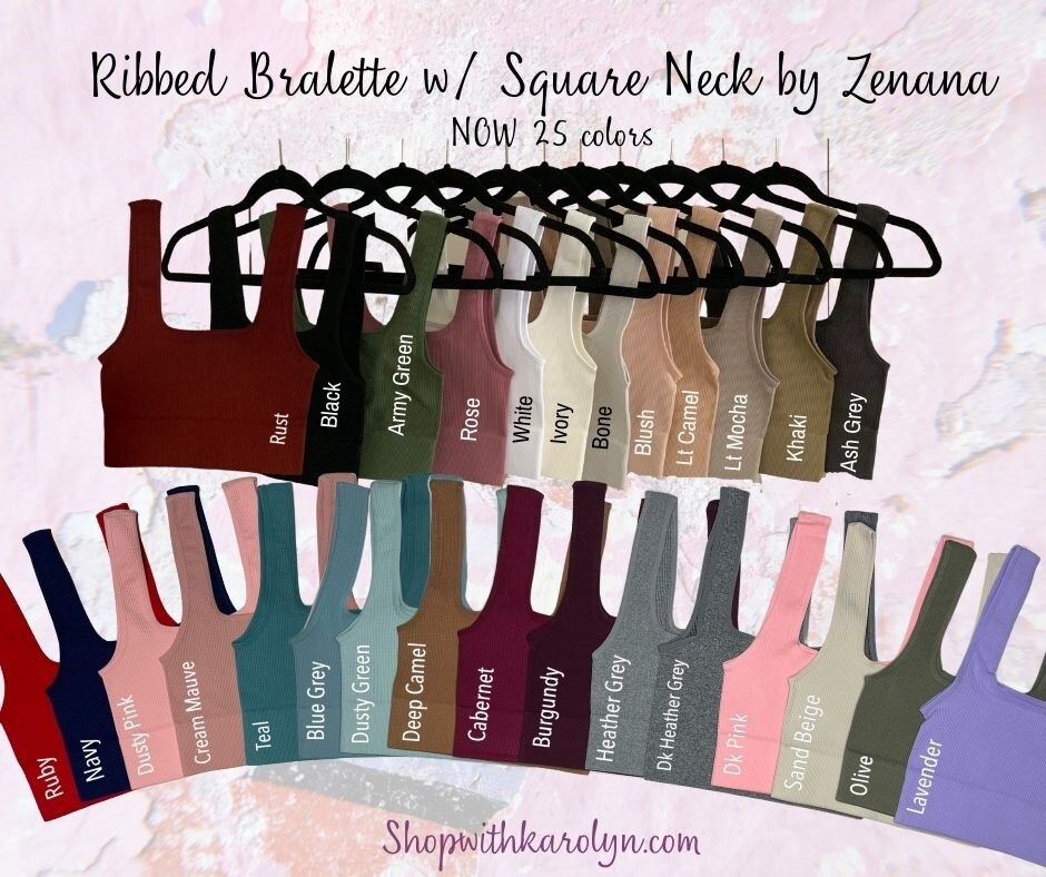 Zenana Ribbed Square Neck Bralette Brami 26 colors Crop top S – XL 32A – 40DD