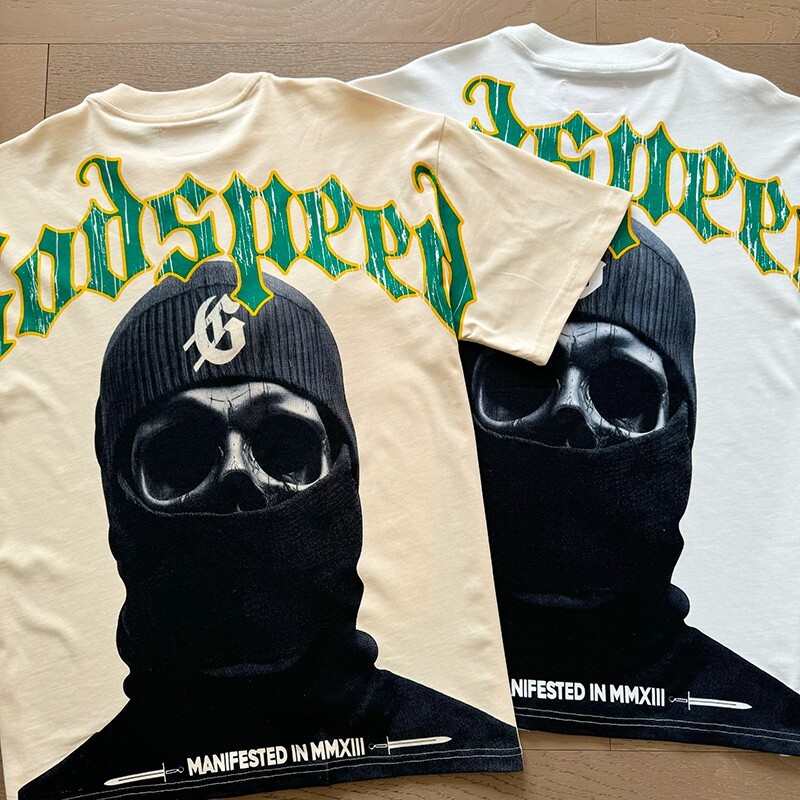 NEW Godspeed Masked Skull Print Logo tee men’s washed short sleeved T-shirt
