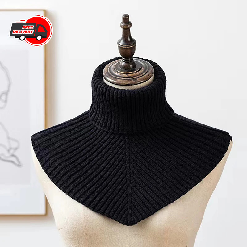 Ribbed Knit Turtleneck Dickie Detachable Collar Sweater Mock Half Top