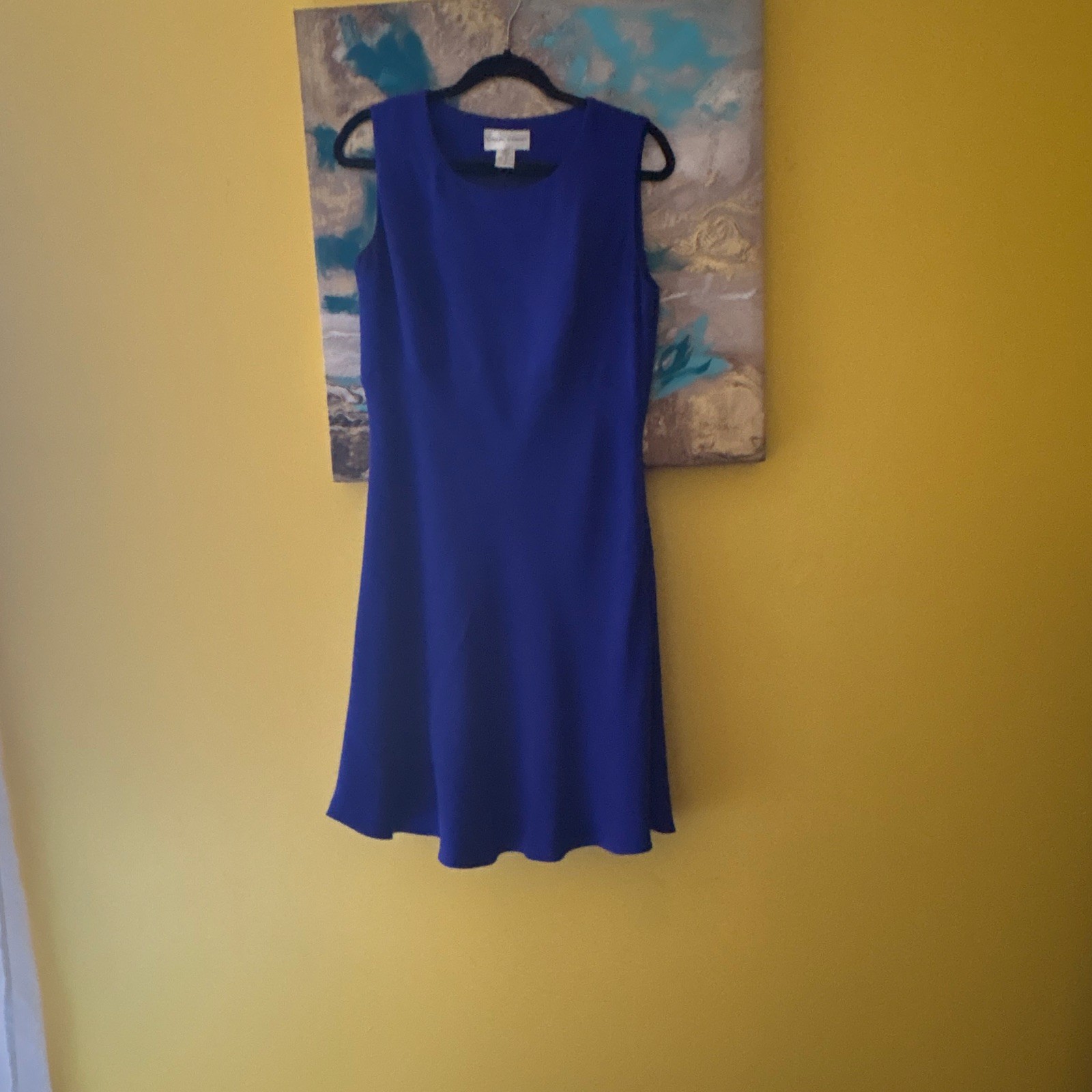 Casual Corner Blue Sleeveless Round Neck A-Line Silk Lined Knee Dress 12