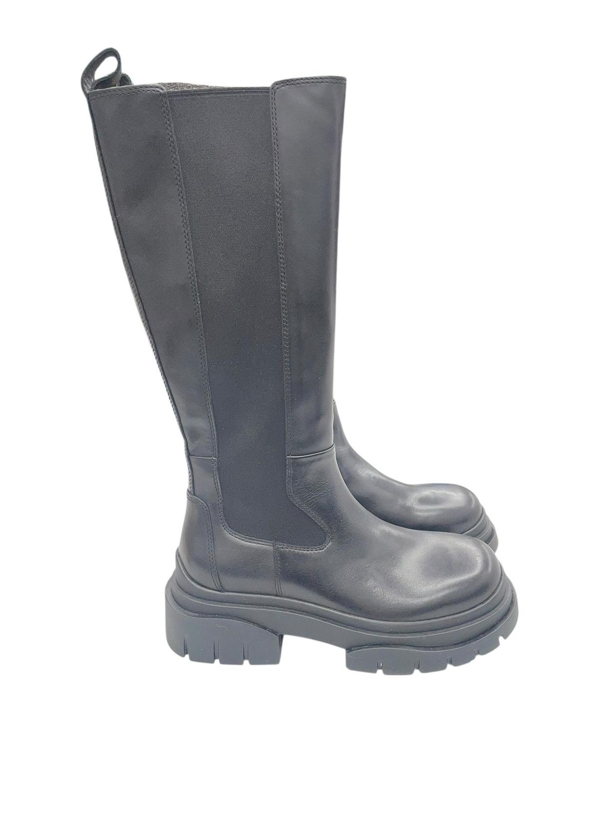 ASH Women AS-STONE Black Leather Tall Chelsea Boots Lug Sole EUR 38 Size 7.5 M